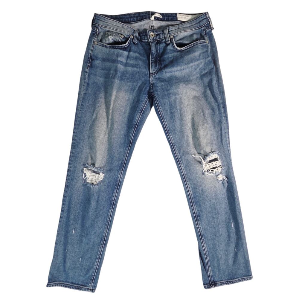 Rag & Bone Dre Low Rise Slim Boyfriend Jeans Women’s Sz 27 Blue Ankle Distressed
